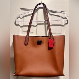 Coach Willow C0692 Colorblock Polished Pebble Leather Saddle/Gunmetal Tote EUC